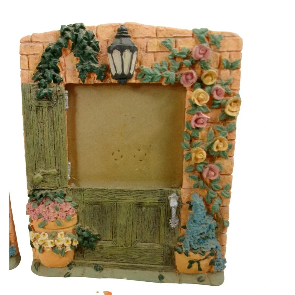Vintage 1990s Russ Berrie 3D Molded Resin Cottage Garden Picture Frames Set of 2